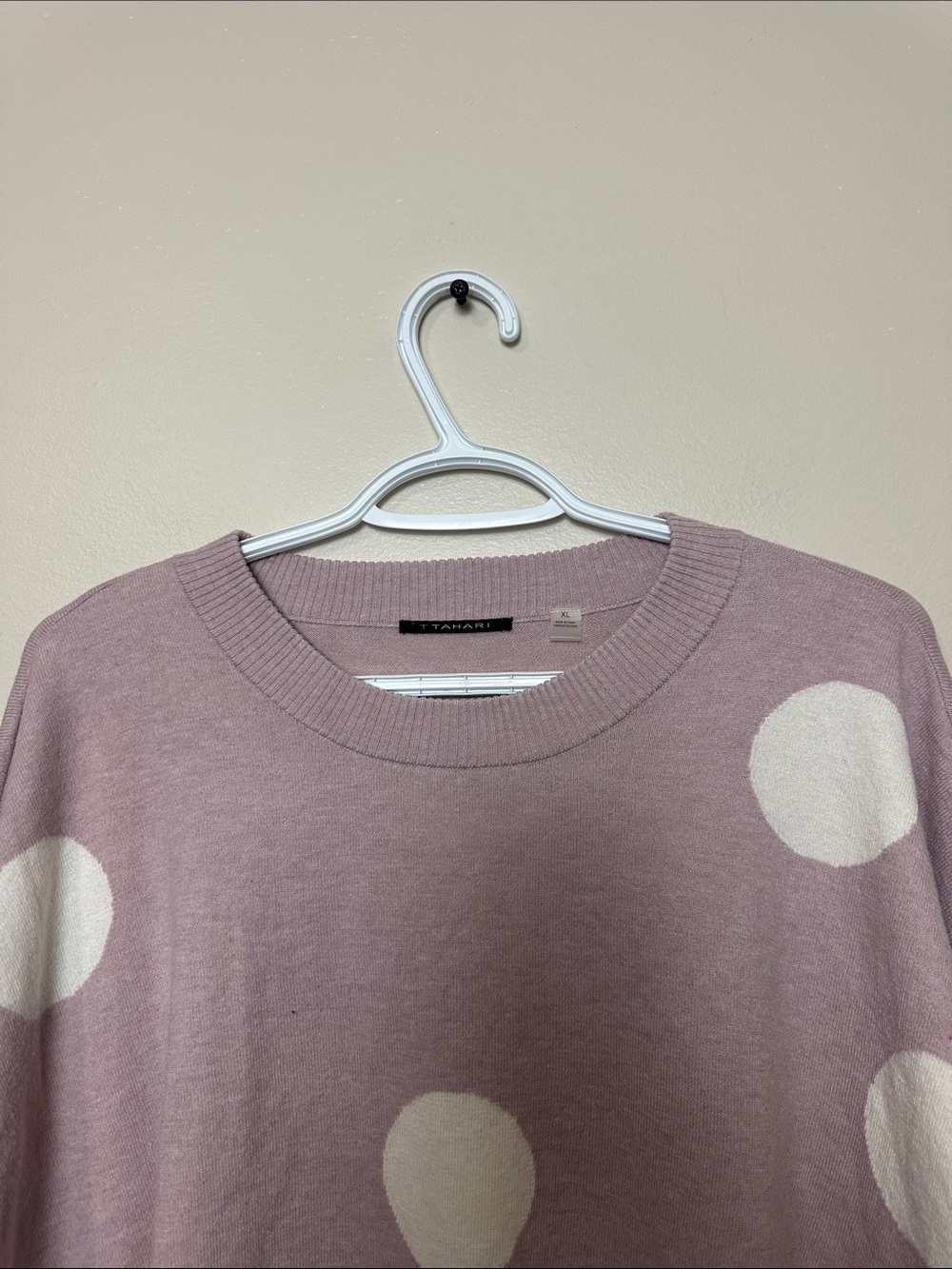 Tahari Dusty Pink Polka Dot Crewneck Sweater XL Soft Lightweight Knit - Picture 3 of 8